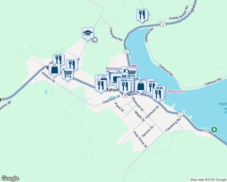 map of restaurants, bars, coffee shops, grocery stores, and more near in Mahone Bay