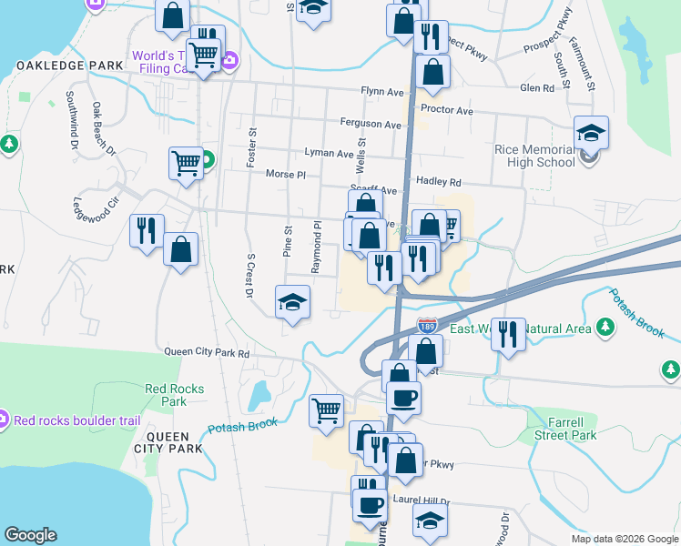 map of restaurants, bars, coffee shops, grocery stores, and more near 32 South Meadow Drive in Burlington