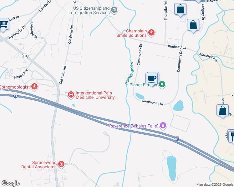 map of restaurants, bars, coffee shops, grocery stores, and more near 193 Tilley Drive in South Burlington