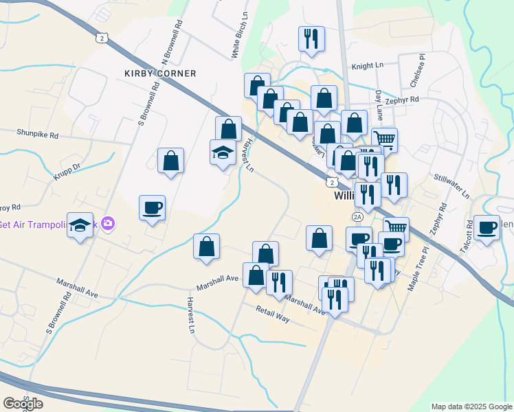 map of restaurants, bars, coffee shops, grocery stores, and more near 188 Harvest Lane in Williston