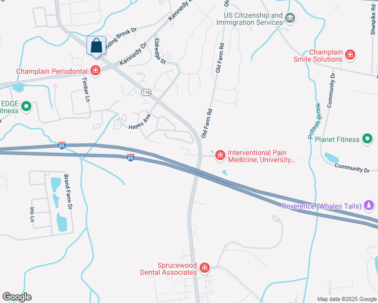 map of restaurants, bars, coffee shops, grocery stores, and more near 18 Derby Circle in South Burlington