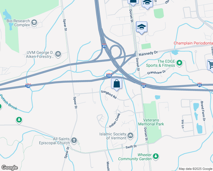 map of restaurants, bars, coffee shops, grocery stores, and more near 166 Hummingbird Lane in South Burlington