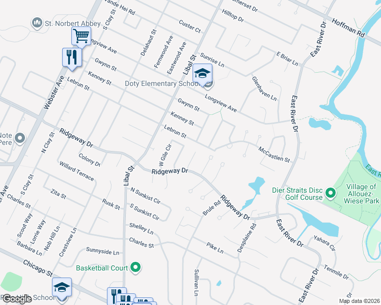 map of restaurants, bars, coffee shops, grocery stores, and more near 817 Spooner Ct in De Pere