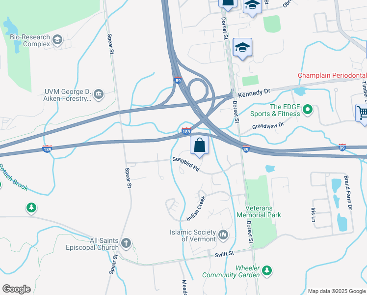 map of restaurants, bars, coffee shops, grocery stores, and more near 166 Hummingbird Lane in South Burlington