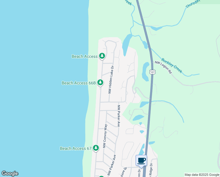 map of restaurants, bars, coffee shops, grocery stores, and more near 3420 Northwest Hidden Lake Drive in Waldport
