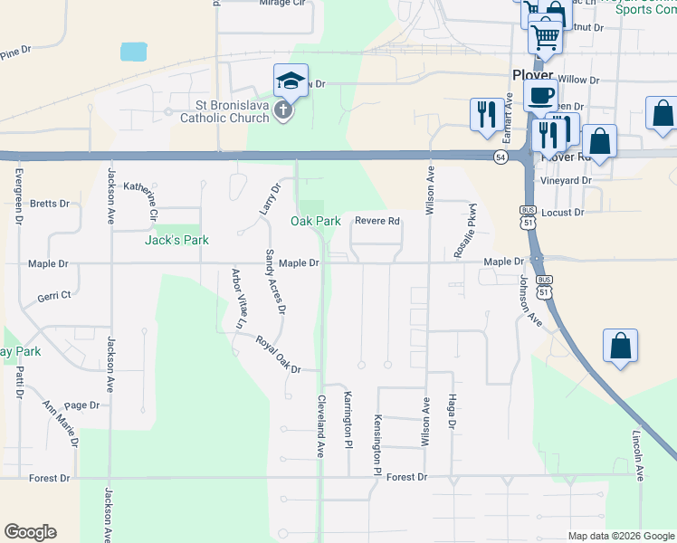 map of restaurants, bars, coffee shops, grocery stores, and more near 3300 Cleveland Avenue in Plover
