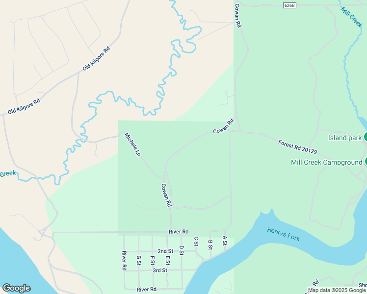 map of restaurants, bars, coffee shops, grocery stores, and more near Cowan Road in Island Park