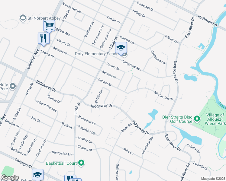 map of restaurants, bars, coffee shops, grocery stores, and more near 817 Spooner Court in De Pere