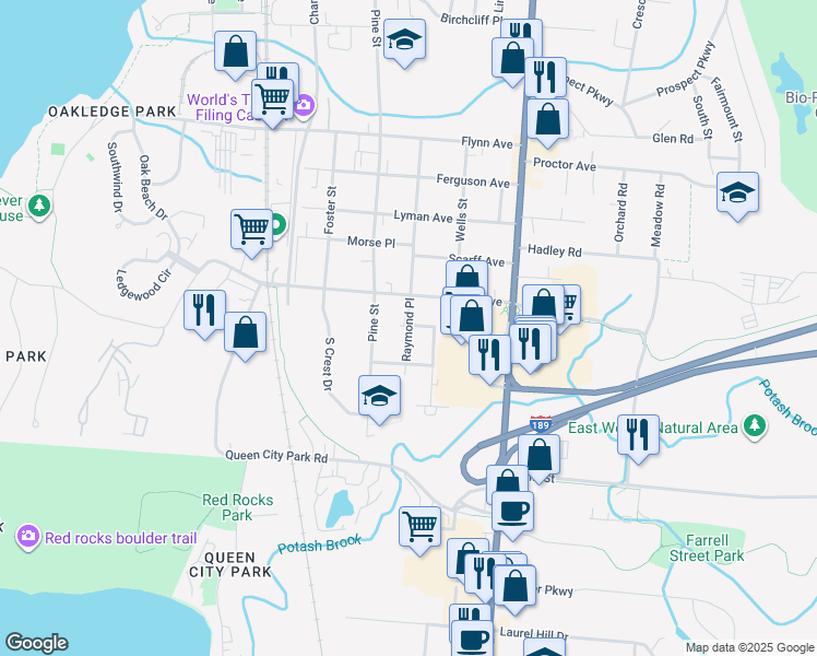 map of restaurants, bars, coffee shops, grocery stores, and more near 2 Raymond Place in Burlington