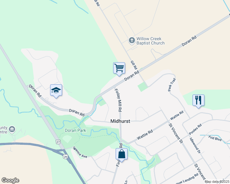map of restaurants, bars, coffee shops, grocery stores, and more near 92 Finlay Mill Road in Midhurst