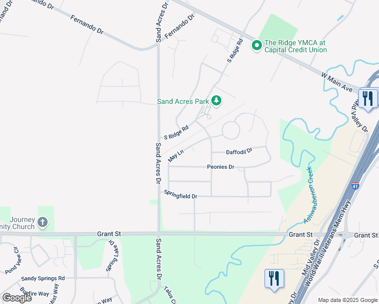 map of restaurants, bars, coffee shops, grocery stores, and more near 1084 Peonies Drive in De Pere