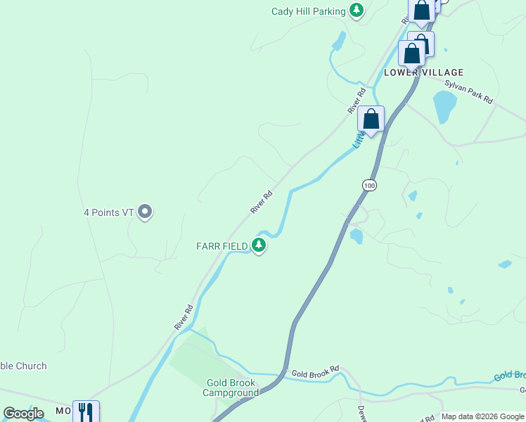 map of restaurants, bars, coffee shops, grocery stores, and more near 823 River Road in Stowe