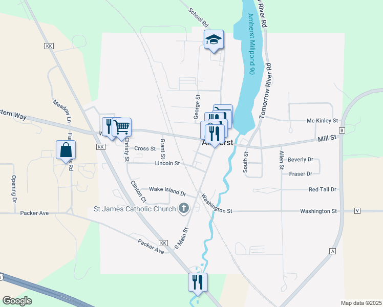 map of restaurants, bars, coffee shops, grocery stores, and more near 203 Laconia Street in Amherst
