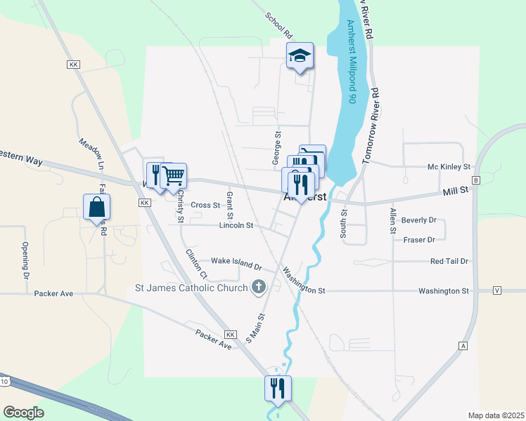 map of restaurants, bars, coffee shops, grocery stores, and more near 203 Laconia Street in Amherst