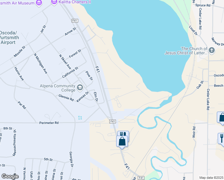 map of restaurants, bars, coffee shops, grocery stores, and more near 4363 Budziak Road in Oscoda Township