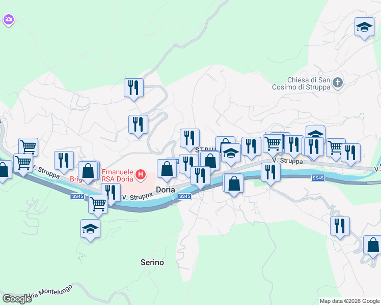 map of restaurants, bars, coffee shops, grocery stores, and more near 421 Via Rio Torbido in Genova