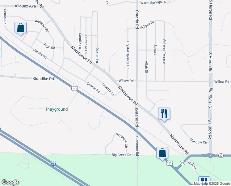 map of restaurants, bars, coffee shops, grocery stores, and more near 3009 Conesta Drive in Green Bay