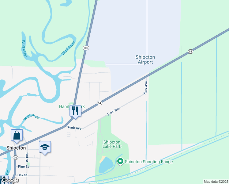 map of restaurants, bars, coffee shops, grocery stores, and more near 7486 Wisconsin 54 in Shiocton