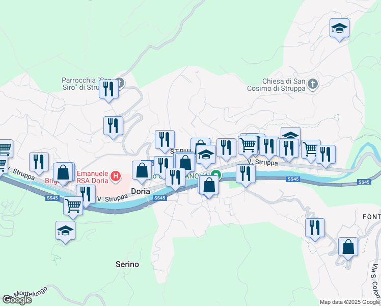 map of restaurants, bars, coffee shops, grocery stores, and more near 23 Passo Rio Torbido in Genova