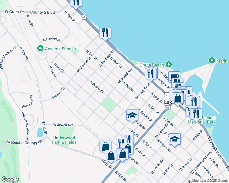 map of restaurants, bars, coffee shops, grocery stores, and more near 608 North Garden Street in Lake City