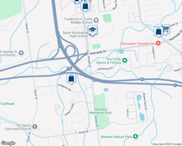 map of restaurants, bars, coffee shops, grocery stores, and more near U1 Grandview Drive in South Burlington