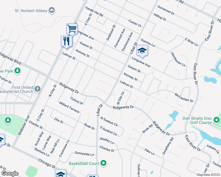 map of restaurants, bars, coffee shops, grocery stores, and more near 1798 Le Brun Road in De Pere