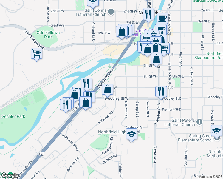 map of restaurants, bars, coffee shops, grocery stores, and more near 812 Poplar Street in Northfield