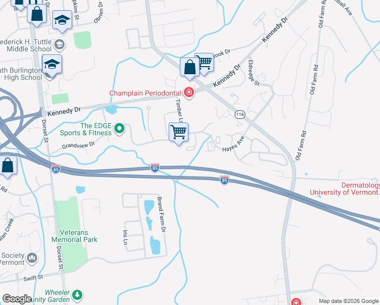 map of restaurants, bars, coffee shops, grocery stores, and more near 30 Hayes Avenue in South Burlington
