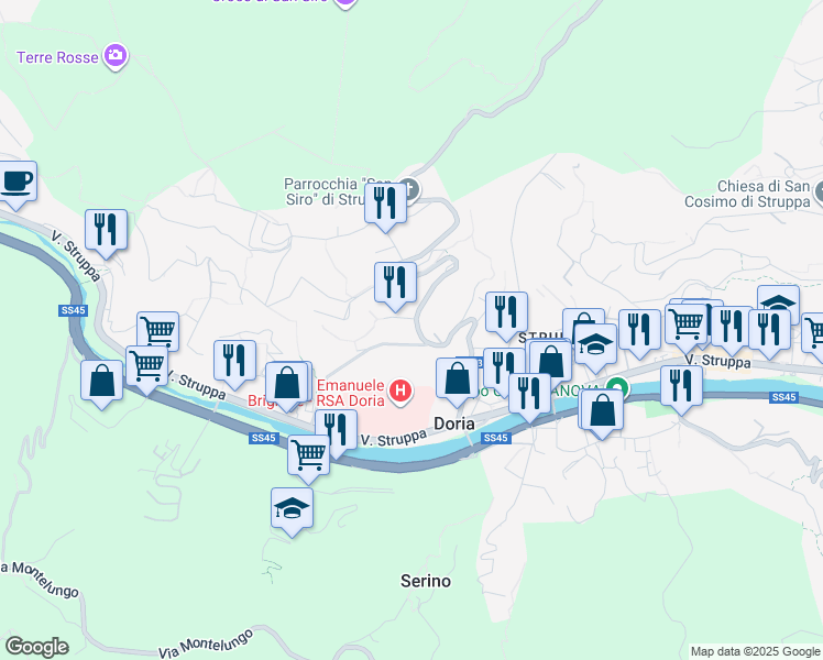 map of restaurants, bars, coffee shops, grocery stores, and more near Passo Renato in Genova