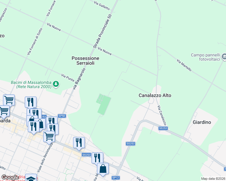 map of restaurants, bars, coffee shops, grocery stores, and more near 13 Via Cimitero in Provincia di Ravenna