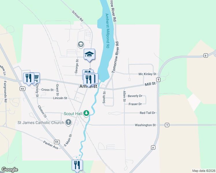 map of restaurants, bars, coffee shops, grocery stores, and more near 158 Pond Street in Amherst