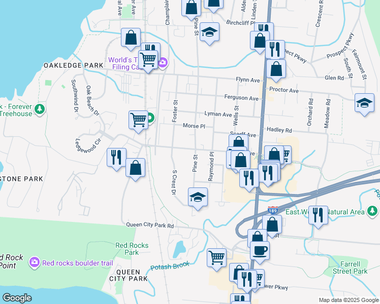 map of restaurants, bars, coffee shops, grocery stores, and more near 89 Home Avenue in Burlington