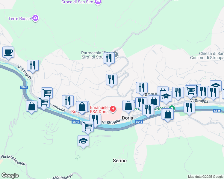 map of restaurants, bars, coffee shops, grocery stores, and more near Passo Renato in Genova
