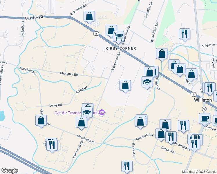 map of restaurants, bars, coffee shops, grocery stores, and more near 903 S Brownell Rd in Williston