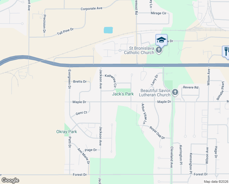 map of restaurants, bars, coffee shops, grocery stores, and more near 3130 Katherine Circle in Plover