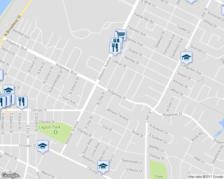 map of restaurants, bars, coffee shops, grocery stores, and more near 1521 Ridgeway Drive in De Pere