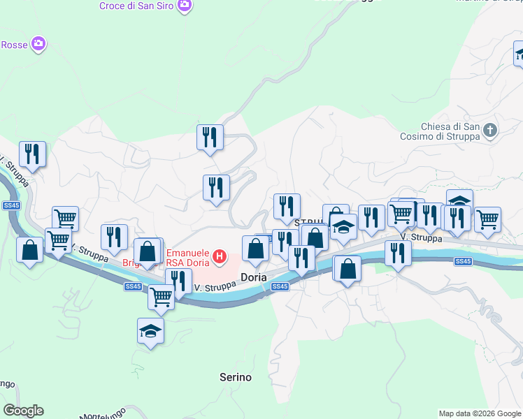 map of restaurants, bars, coffee shops, grocery stores, and more near 15 Via di Creto in Genova