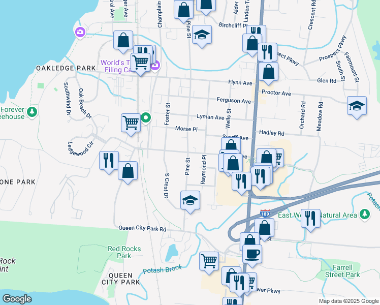 map of restaurants, bars, coffee shops, grocery stores, and more near 105 Home Avenue in Burlington
