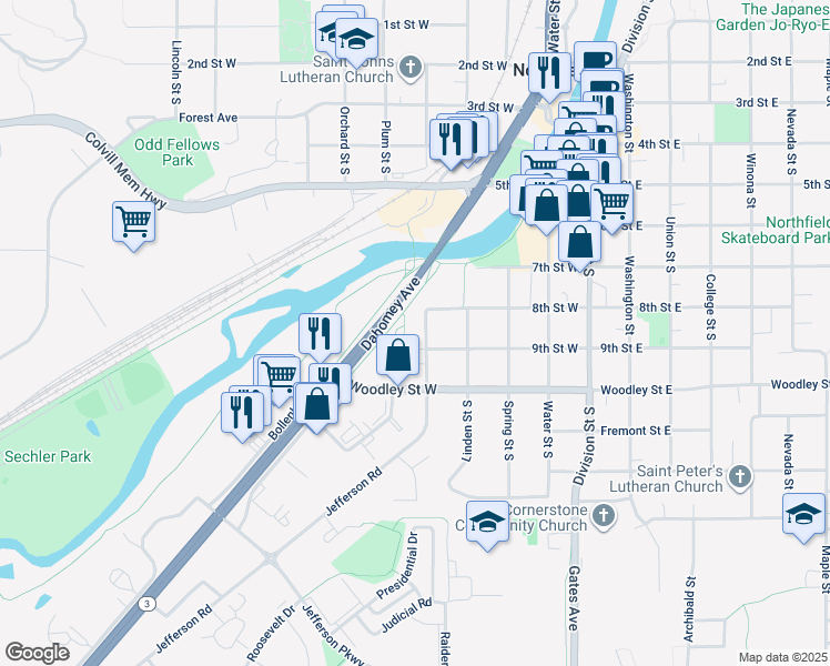 map of restaurants, bars, coffee shops, grocery stores, and more near 812 Poplar Street in Northfield