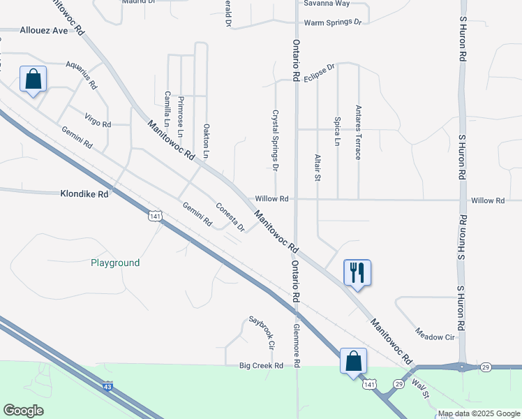 map of restaurants, bars, coffee shops, grocery stores, and more near 3053 Manitowoc Road in Bellevue
