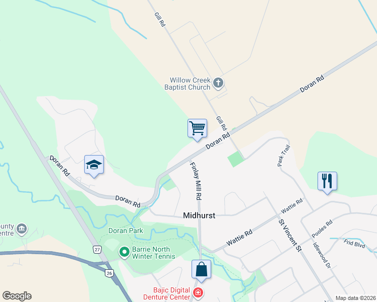 map of restaurants, bars, coffee shops, grocery stores, and more near 82 Doran Road in Midhurst