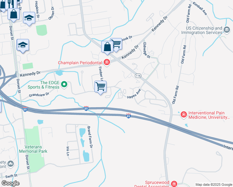 map of restaurants, bars, coffee shops, grocery stores, and more near 10 Hayes Avenue in South Burlington