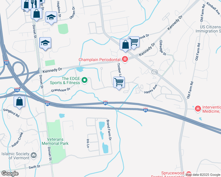 map of restaurants, bars, coffee shops, grocery stores, and more near 107 Twin Oaks Terrace in South Burlington