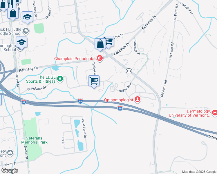 map of restaurants, bars, coffee shops, grocery stores, and more near 10 Hayes Avenue in South Burlington