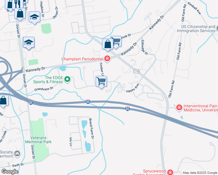 map of restaurants, bars, coffee shops, grocery stores, and more near 10 Hayes Avenue in South Burlington