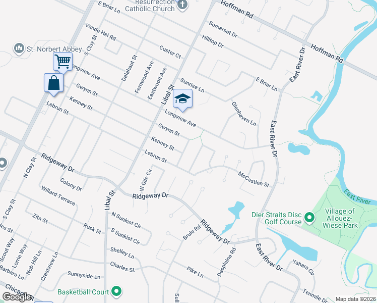 map of restaurants, bars, coffee shops, grocery stores, and more near 3911 Jenkel Terrace in Allouez