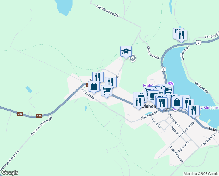 map of restaurants, bars, coffee shops, grocery stores, and more near 1 Clearway Street in Mahone Bay