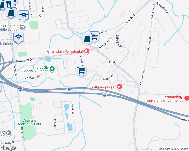 map of restaurants, bars, coffee shops, grocery stores, and more near 10 Hayes Avenue in South Burlington