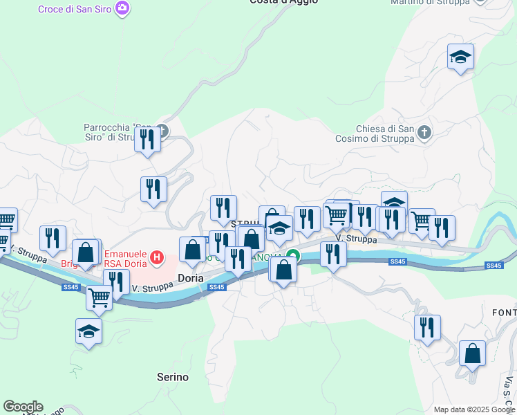map of restaurants, bars, coffee shops, grocery stores, and more near 23 Passo Rio Torbido in Genova
