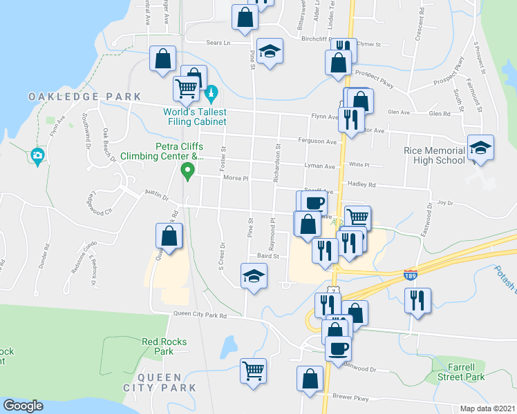 map of restaurants, bars, coffee shops, grocery stores, and more near 112 Home Avenue in Burlington